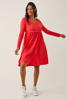 Are you searching for the ideal maternity dress? Look no further. This maternity babydoll dress with nursing access is a perfect everyday dress to cherish throughout pregnancy, nursing, and beyond. Equipped with concealed nursing access with a two-way zipper over the bust and handy side pockets as an added bonus.   Airy and stretchy cotton jersey Sustainable material: 90% organic cotton and 10% elastane Made in Portugal by Reistex Length from shoulder: 95 cm in size M Machine wash 40°   ID: 0256 Hibiscus Red, Post Partum Outfits, Everyday Dress, Maternity Jumpsuit, Nursing Clothes, Nursing Dress, Maternity Nursing, Everyday Dresses, Maternity Dress