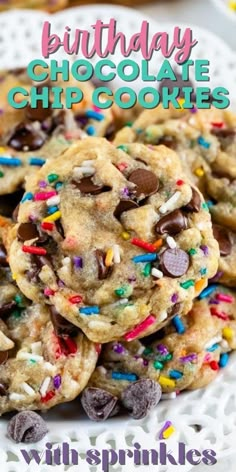 birthday chocolate chip cookies with sprinkles on a plate