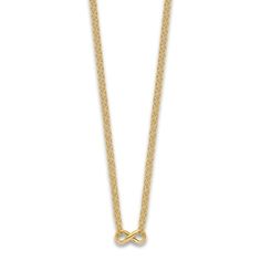 A lustrous high-polish infinity pendant hangs from dual dynamic diamond-cut cable chains in this glamorous women's necklace. Fashioned in 14K yellow gold, the 16-inch chain secures in place with a lobster clasp. Modern Yellow Gold Cable Chain Necklace, Yellow Gold Pendant Necklace With Cable Chain, Luxury Gold Infinity Necklaces, Yellow Gold Pendant Necklace With Rope Chain, Yellow Gold Infinity Necklace With Adjustable Chain, Jared The Galleria Of Jewelry, Women's Necklace, Gold Book, Infinity Pendant