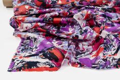 This silk has a light weight and a fluid drape. Multicolor Silk Scarf For Spring Party, Multicolor Silk Scarf For Party In Spring, Multicolor Silk Scarf With Abstract Print For Spring, Summer Purple Silk Scarf, Emanuel Ungaro, Silk Twill, All The Colors, Silk