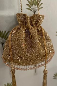 Shop for Bhavna Kumar Cutdana Embroidered Potli Bag Online at Aza Fashions Potli Bag Designs, Potali Beg Design Indian, Potli Design, Indian Bags, Potli Bag, Latest Bridal Dresses, Maxi Dress Collection, Crystal Bags, Potli Bags