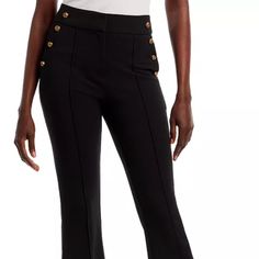 -Brand New With Tags -Still In Stores: Https://Www.Bloomingdales.Com/Shop/Product/Aqua-Button-Trim-High-Rise-Flare-Pants-100-Exclusive?Id=4552480&Categoryid=2910 Elegant Fitted Bottoms With Snap Buttons, Mid-rise Bottoms With Buttons For Workwear, Mid-rise Buttoned Bottoms For Workwear, Mid-rise Workwear Bottoms With Buttons, Black Button-up Pants For Work, Black Button-up Work Pants, Classic Fitted Bottoms With Snap Buttons, Black Button-up Pants, Fitted Bottoms With Snap Buttons For Fall