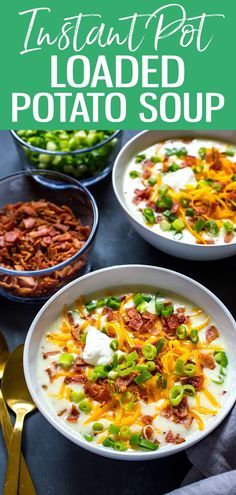 instant pot loaded potato soup with bacon and cheese