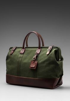 Carryall in Olive With Brown - Canvas Bag. Canvas Leather Bag, Bag Women Fashion, Leather Duffle, Backpack Bag, Best Bags, Leather Travel, Bagpack, Beautiful Bags, Duffel Bag