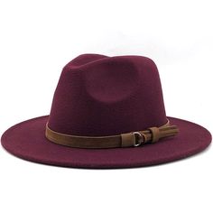 wickedafstore Wine / 56-58CM Eridian Fedora Hat With Leather Ribbon Adjustable Flat Bill Fedora For Travel, Solid Wide Brim Felt Hat For Travel, Adjustable Summer Felt Travel Hat, Solid Color Brimmed Felt Hat For Beach, Adjustable Wide Brim Felt Hat For Travel, Brown Summer Felt Hat For Outdoor, Leisure Wear Women, Woolen Hat, Fedora Hats