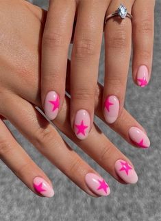 Pink Nails Star Nail Design Short Nails Press on Nails - Etsy Beach Aesthetic Nails, Almond Nails With Stars, Star Nails Pink, Star Nails Short, Nashville Nails, Hawaiian Nails, Short Pink Nails, Star Nail Designs, Teen Nails