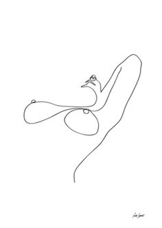 a single line drawing of a person holding something in one hand and looking up at the sky