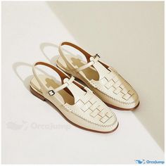 Orcajump - Handcrafted Retro Woven Sandals - Single Fisherman Shoes Cream Slip-on Sandals With Leather Sole, Summer T-strap Sandals With Rubber Sole, Closed Toe, Summer Closed Toe T-strap Sandals With Rubber Sole, Casual Beige Closed Toe Jelly Sandals, Leather Jelly Sandals With Round Toe For Vacation, Summer Beige Slingback Sandals With Leather Sole, Beige Closed Toe Jelly Sandals, Casual Cream Closed Toe Slingback Sandals, Summer Closed Toe Mules