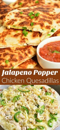 chicken quesadillas with jalapeno popper sauce in the background