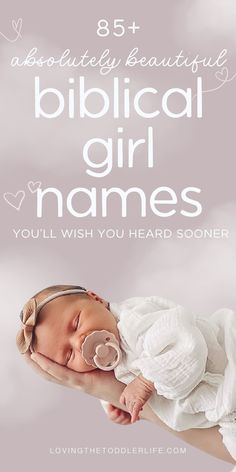 a baby sleeping on its mother's chest with the words biblical girl names above it