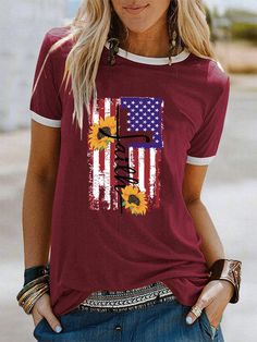 Fashion Women's Casual Print Short Sleeve T-Shirt Cheap Clothing, Women T Shirts, Cheap Clothes, Women's Casual, Clothing Women, Types Of Collars, Shirt Outfit, Printed Shorts, Vintage Style