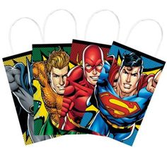 four superman party bags with the same character on them