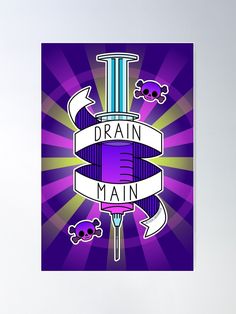 a purple poster with the words brain main on it and an arrow in the middle