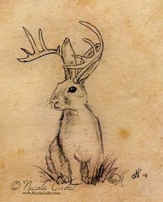 a drawing of a deer with antlers on it's head sitting in the grass