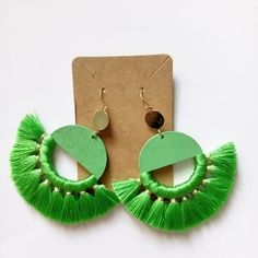 Big Green Tassel Earrings New A Little Heavy Trendy Fringe Earrings For The Beach, Green Tassel Beach Earrings, Beach Green Tassel Earrings, Adjustable Tassel Earrings For Spring Party, Green Fringed Beach Jewelry, Trendy Green Dangle Tassel Earrings, Green Drop Tassel Earrings For Beach, Trendy Green Tassel Dangle Earrings, Green Tassel Drop Earrings For Beach