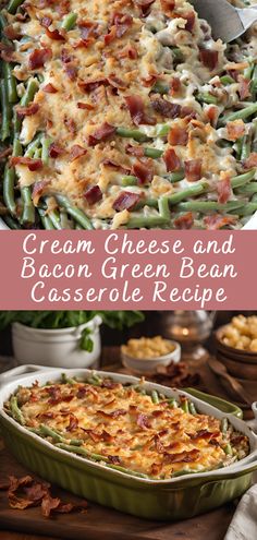 bacon green bean casserole recipe with text overlay