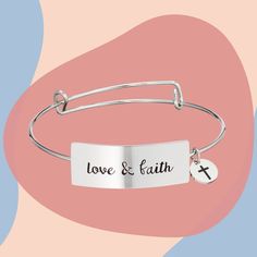 LOVE & FAITH in your heart and around your wrist 🙌 Inspirational Personalized Faith Name Bracelet, Personalized Inspirational Adjustable Charm Bracelet, Inspirational Personalized Adjustable Charm Bracelet, Inspirational Adjustable Personalized Charm Bracelet, Personalized Adjustable Inspirational Charm Bracelet, Adjustable Stainless Steel Charm Bracelet For Friendship, Adjustable Stainless Steel Friendship Charm Bracelet, Adjustable Silver Stainless Steel Name Bracelet, Adjustable Engraved Stainless Steel Charm Bracelet