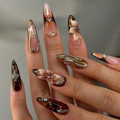 Greetings and welcome to my store. Hope you find a style you like. I only work with high-quality materials to create sturdy & long-lasting luxury press on nails that you can trust on. My nails will last for: 1- 2 days using adhesive tab (provided with the nail set) 2- 3 weeks using nail glue. You can reuse all of the nails multiple times if you take  💮 𝐒𝐢𝐳𝐞: Please follow the instruction size measurement. You can customize all the size you want ,please send your size or style all you want , Brown Long Acrylic Nails, Nail Inspo Almond Fall, Burgundy Almond Nails Design, Autumn Acrylic Nails, Ombre Chrome Nails, Gel Nails French, Maroon Nails, Fall Gel Nails, Acrylic Press On Nails