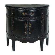 an ornate black cabinet with two drawers