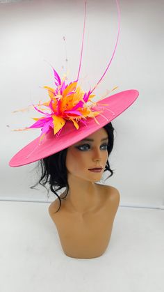 Beautiful hot pink wedding fascinator. It has an elegant a classy look. Great way to compliment your wedding,  bridal shower,  rehearsal dinner,  cocktail party, Esther or church outfits. Adjustable headband. Hair clip may be added - Can be worn on both sides - Saucer style - Rear Find - Ready to ship  - Lightweight - Fast shipping - Customize by adding different color flowers and or feathers Check my store for for styles and colors.  etsy.com/shop/hatsandpearls Find more at my website: Www.hatsandpearls.com  reach out to me if you can't find what you are looking for.  I can make cake custom orders and help you style and match your outfit  Matching Mask Matching Mask link https://www.etsy.com/HatsandPearls/listing/857551443/fuschia-hot-pink-mask?utm_source=Copy&utm_medium=ListingManager&ut Pink Kentucky Derby Fascinator For Wedding Guest, Pink Fascinator For Kentucky Derby Wedding Guest, Pink Hat For Kentucky Derby Event, Pink Curved Brim Fascinator For Special Event, Pink Hat For Kentucky Derby Wedding, Pink Curved Brim Fascinator For Event, Pink Hat For Kentucky Derby Wedding Guest, Pink Curved Brim Fascinator For Events, Pink Hat For Wedding Guest At Kentucky Derby