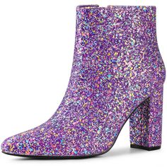 These stylish boots are made of a material that will be a big hit. They have an elasticated side zipper, sequin upper, and high-block heels for an added touch of style. They are great for parties, clubs, dating, daily, and going out. These boots are eye-catching, so just pair them with your skirts or skinny jeans to create a stylish, fashionable look. Glitter Ankle Boots, Ankle Chelsea Boots, Chunky Heel Booties, Chunky Heel Ankle Boots, Black Block Heels, Back To College, Zipper Heels, Womens Chunky Heels, Block Heel Ankle Boots