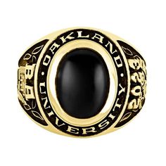 The Galaxie takes the traditional Oakland University ring look and adds extra details to make your Oakland University ring even more personal. The oval stone is encircled by your Oakland University name but the inner rail also has room for 35 characters of additional custom textthe perfect place for your major. Choose side designs degree letters and your graduating year to fill the sides with meaningful iconography. Add the final custom touch by engraving a personal message on the inside. Oxford University Signet Ring, Oakland University, University Rings, Oval Stone, Personal Message, Perfect Place, Class Ring, Band Rings, University