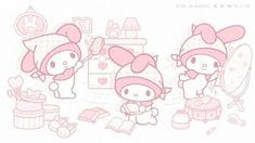 an image of hello kitty wallpapers in pink and white colors with cartoon characters