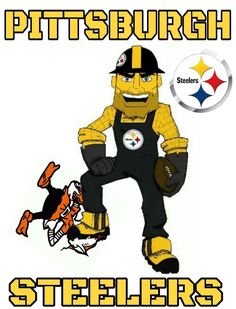 pittsburgh steeles football mascot with the words pittsburgh steeles in yellow and black on it