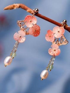 Simple Pearl Earrings, Earrings To Make, Design Japonais, Kawaii Earrings, Chinese Jewelry, Traditional Earrings, Ginkgo Leaf, Agate Earrings, Alloy Earrings