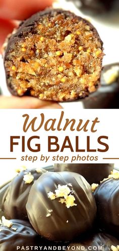 Collage that shows fig balls with text overlay. Fig Energy Balls, Fig Balls, Fig Appetizer, Dried Fig Recipes, Fig Cookies, Walnut Recipes