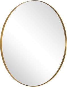 a round mirror with gold trim around it