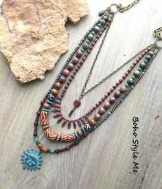 African Tribal Krobo Bead Multi Strand Necklace, Boho Style Me, Exotic Colorful Global Jewelry, Statement Necklace, Bohostyleme - Etsy Bohemian Multicolor Gemstone Beaded Necklaces, Multicolor Gemstone Beads Bohemian Necklace, Handmade Bohemian Multicolor Beads, Bohemian Multicolor Wooden Beads, Bohemian Turquoise Beaded Necklaces With Wooden Beads, Bohemian Gemstone Bead Necklaces For Festivals, Bohemian Beaded Beads For Jewelry Making, Bohemian Gemstone Beaded Necklaces For Festival, Bohemian Multicolor Gemstone Beaded Necklace