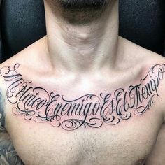 a man with a chest tattoo that says, happy valentine's day