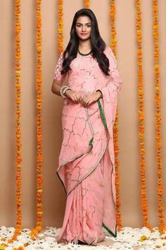 Pink ombre saree highlighted with gota embroidered jaal motifs. Comes with blouse.
Component: 2
Embroidered
Sleeve Length: Sleeveless
Fabric: Chiffon
Color: Pink
 - Aza Fashions Ombre Saree, Embroidered Saree, Pink Chiffon, Blouse For Women, Saree With Blouse, Blouse Online, Pink Ombre, Pink Blouse, Aza Fashion