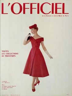 size: 12x9in Art Print: L'Officiel - Robe de Jean Lanvin Castillo en Satin Aléoutienne de Staron by Philippe Pottier : 1956 Fashion, Hedda Gabler, Yellow Girl, Fun Dresses, Fashion 1950, 50's Fashion, Fashion 50s, Skirt Diy, Dresses 1950s