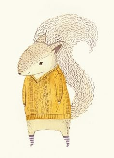 a drawing of a squirrel wearing a sweater