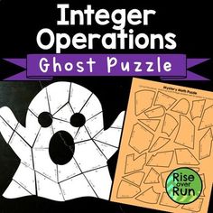 Engage and challenge students to add, subtract, multiply, and divide integers with this fun puzzle! A sheet of 24 shapes includes 33 integer operation problems for students to solve. Once they match them all up correctly, the shape of a ghost is formed. Students will know as they work if they are so... Multiply And Divide Integers, Dividing Integers, Integer Operations, Halloween Math Activities, Grade 6 Math, Everyday Math, Halloween Math, 7th Grade Math, Maths Puzzles