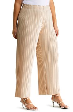 Plissé pleats add to the flowiness of these wide-leg crepe pants that will keep you comfortable all day. 29" inseam; 24" leg opening; 13 1/4" front rise; 18 1/2" back rise 100% polyester Unlined Hand wash, line dry Imported Beige Bottoms With Accordion Pleats For Spring, Beige Accordion Pleated Bottoms For Spring, Chic Pleated Relaxed Fit Wide Leg Pants, Chic Pleated Wide Leg Pants With Relaxed Fit, Chic Wide Leg Pleated Pants With Relaxed Fit, Wide Leg Pants With Accordion Pleats, Pleated Wide Leg Bottoms With Relaxed Fit, Chic Beige Bottoms With Accordion Pleats, Chic Full Length Bottoms With Accordion Pleats