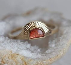 Gold Sunset Ring, Gold Sunstone Sun Ring – Capucinne Sunset Ring, Sunstone Engagement Ring, Bohemian Style Rings, Boho Engagement Ring, Gold Sunset, Traditional Engagement Rings, Moon Ring, Diamond Ring Settings, Bohemian Rings