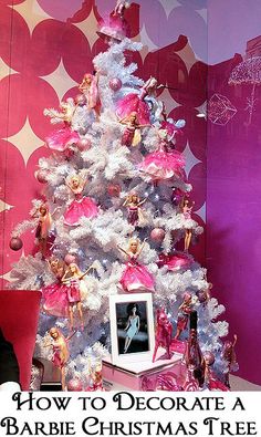 a barbie christmas tree with pink and white decorations