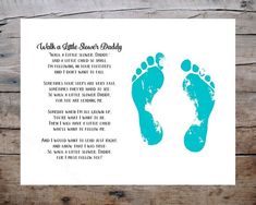 a baby's footprints and poem on a white card with blue ink in it