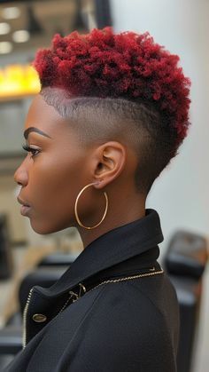 Short Mohawk Fade For Black Women, Short 4c Hairstyles, Undercut Natural Hair, Natural Hair Mohawk, Taper Cut, Short Hair Designs, Short Natural Curly Hair, Black Hair Short Cuts, Mohawk Styles