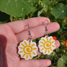 Yellow Narutomaki Earrings Fun Yellow Earrings With Ear Wire, Trendy Yellow Earrings With Ear Wire, Casual Yellow Earrings For Gift, Casual Yellow Earrings Perfect For Gifts, Artsy Summer Earrings With Ear Wire, Fun White Earrings For Everyday, Fun White Everyday Earrings, Casual Handmade Yellow Earrings, Fun Yellow Earrings For Summer