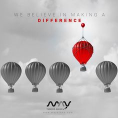 three hot air balloons with the words we believe in making a difference