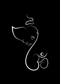 an elephant and its baby are drawn in white ink on black paper, with the word's name below it