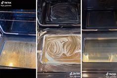 three pictures show the inside of an oven