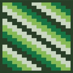 a cross - stitch pattern with green and white stripes on black background, in the shape of a zigzag