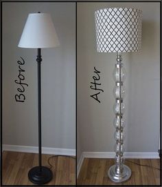 three different views of a lamp with the words before and after written on each lamp