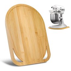 a wooden stand with a mixer on it and a cutting board attached to the side