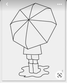 a drawing of a person holding an umbrella in the rain, with water on the ground